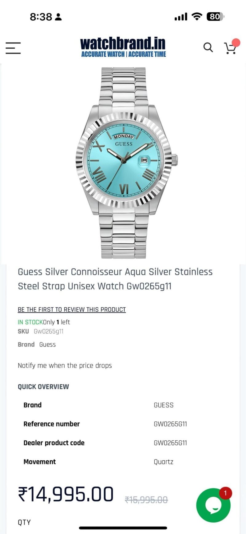 GUESS CONNOISSEUR AQUA ORIGINAL