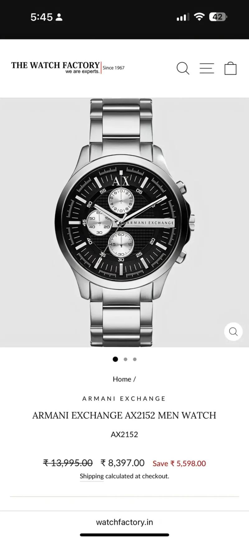 ARMANI EXCHANGE AX2152 STAINLESS STEEL CHRONOGRAPH