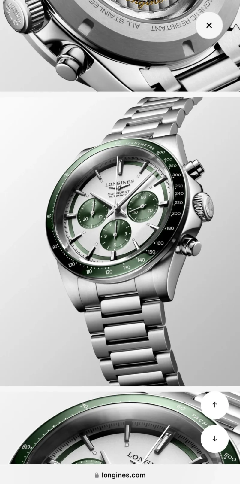 LONGINES CONQUEST CHRONOGRAPH AUTOMATIC WHITE & GREEN DIAL
