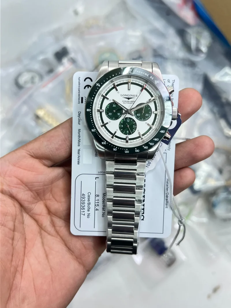 LONGINES CONQUEST CHRONOGRAPH AUTOMATIC WHITE & GREEN DIAL