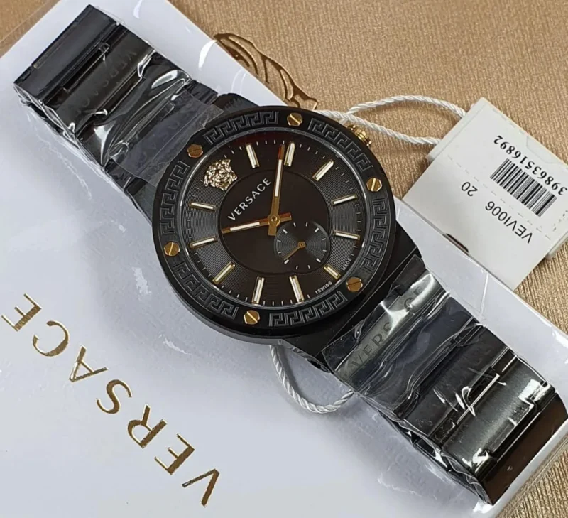 VERSACE GRECA LOGO-VI 7AA PREMIUM STAINLESS STEEL BLACK