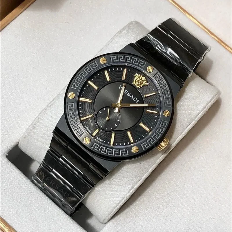 VERSACE GRECA LOGO-VI 7AA PREMIUM STAINLESS STEEL BLACK