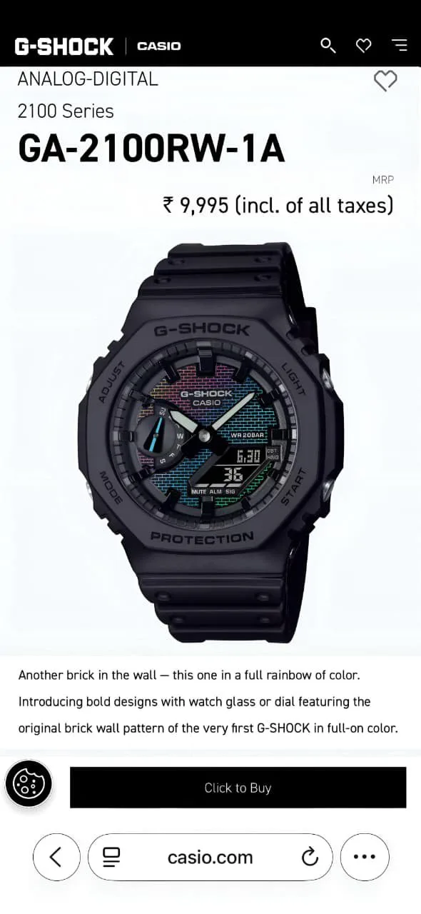 G SHOCK CASIO OAK UNISEX 7AA PREMIUM BLACK