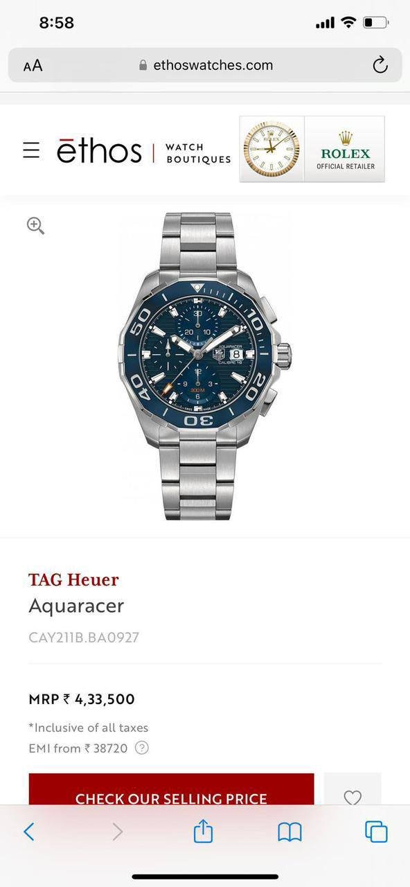 TAG HEUER AQUARACER Blue dial colour