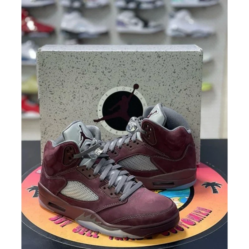 Trendy Jordan Retro 5 Burgundy Shoes for Men (SOH87)