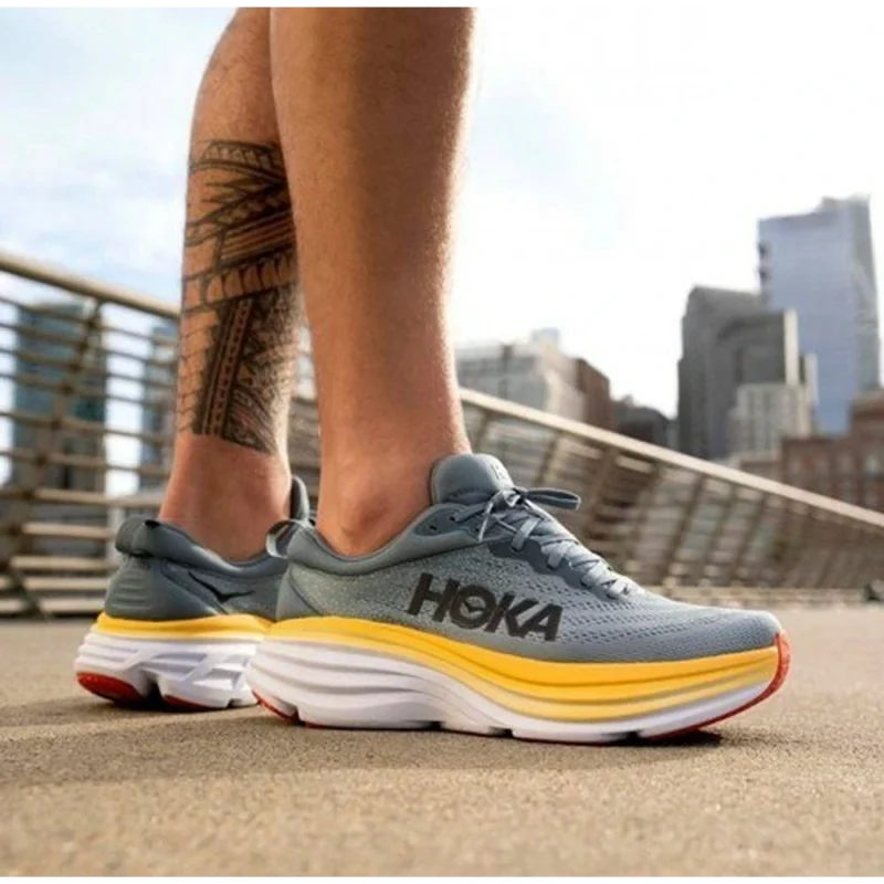 Premium Hoka Bondi 8 Grey Orange Shoes for Men (SOH48)
