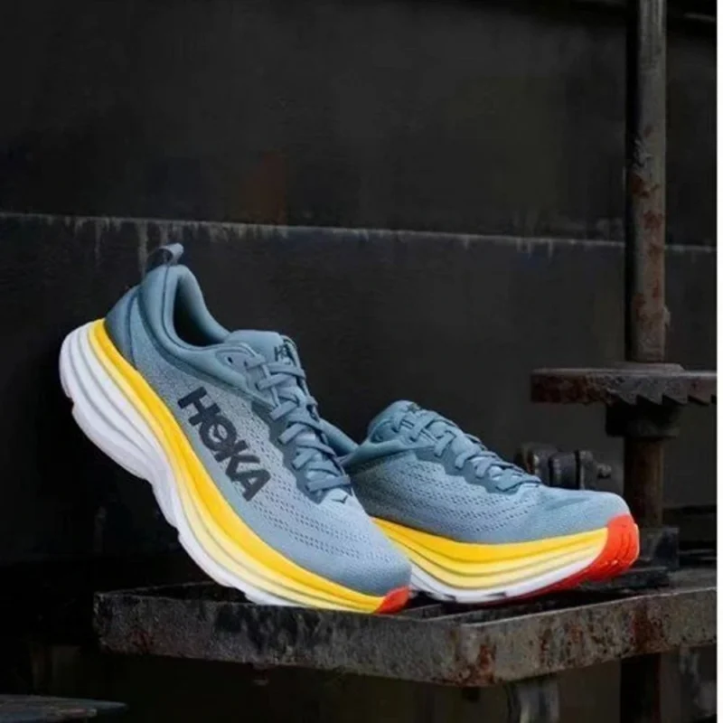 Premium Hoka Bondi 8 Grey Orange Shoes for Men (SOH48)