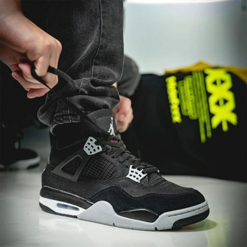 Trendy Air Jordan Retro 4 SE GS Black Canvas Shoes for Men (GF175)