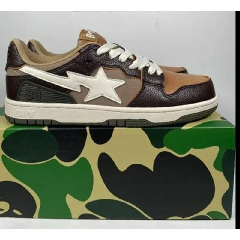 Imported 36 a Bathing Ape Bape SK8 Sta Brown Ivory Fix Shoes for Men (SOH25)
