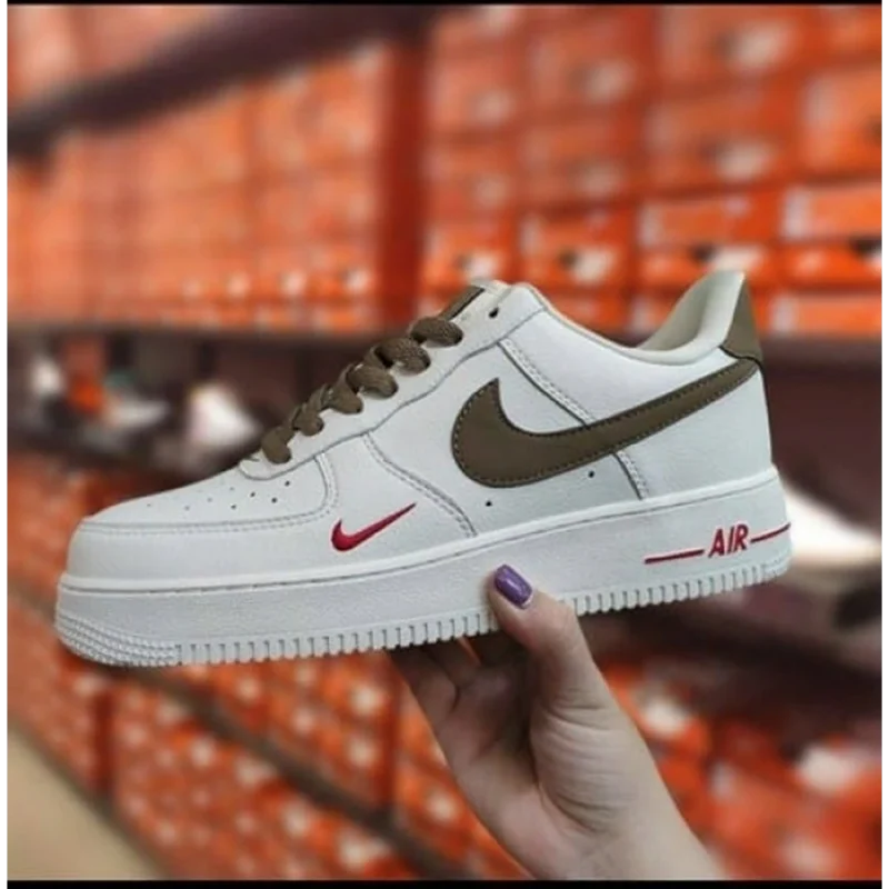 Classy Nike Airforce 1 Mini Red Swoosh Milk Coffee Shoes for Men (SW4702)