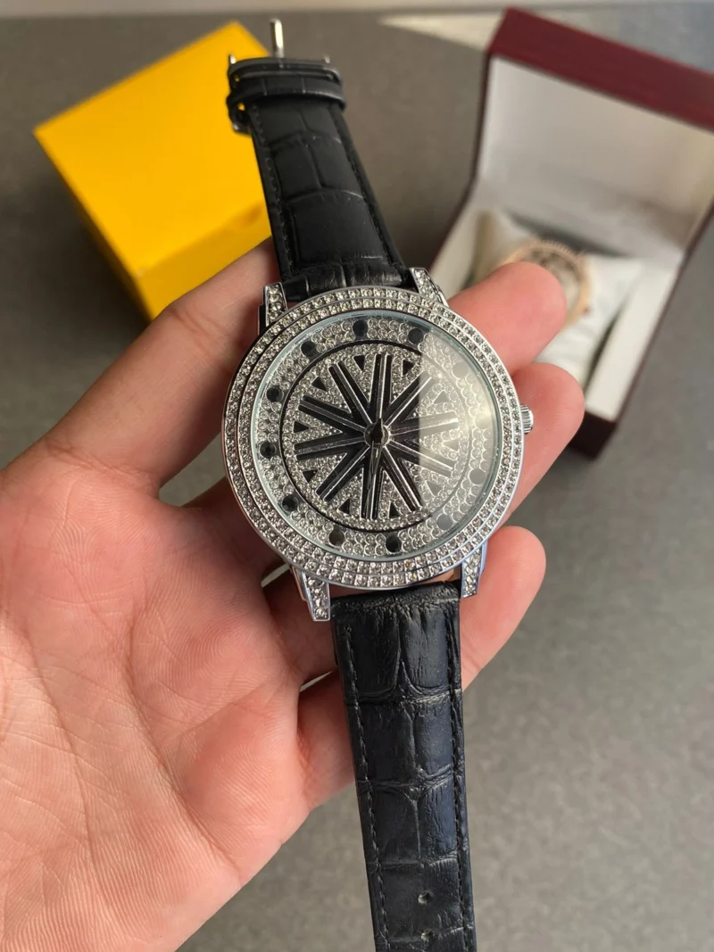 Luxurious Diamond Spinner Leather Watch (SG-905)