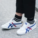 Trendy Ontisuka Tiger Mexico 66 White Blue Metallic Gold Leather Shoes For Men (SHUB637)