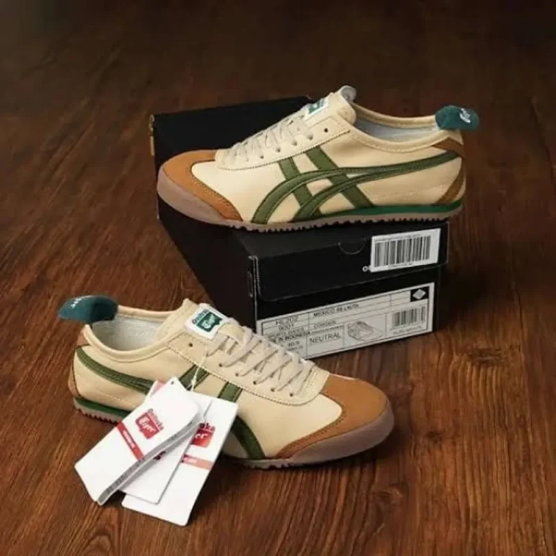 Stylish Ontisuka Tiger Mexico 66 Beige Green Shoes For Men (SW5795)