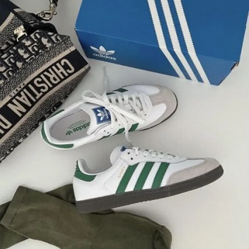 Stylish Adidas Samba White Green Shoes For Men (QT172)