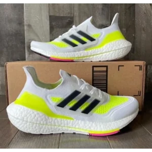 Classy Adidas Ultraboost 21 White Neon Shoes For Men (SHUB265)