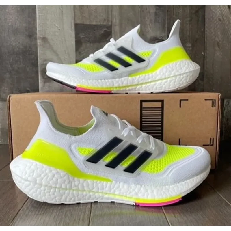 Classy Adidas Ultraboost 21 White Neon Shoes For Men (SHUB265)
