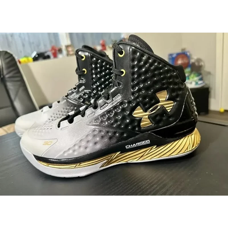 Imported Under Armour Stephen Curry 1 Black White Gold Shoes For Men (SW5925)