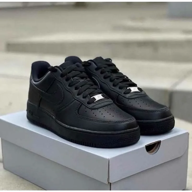 Stylish Nike Air Force 1 Short Black Leather Shoes For Men (SW5641)