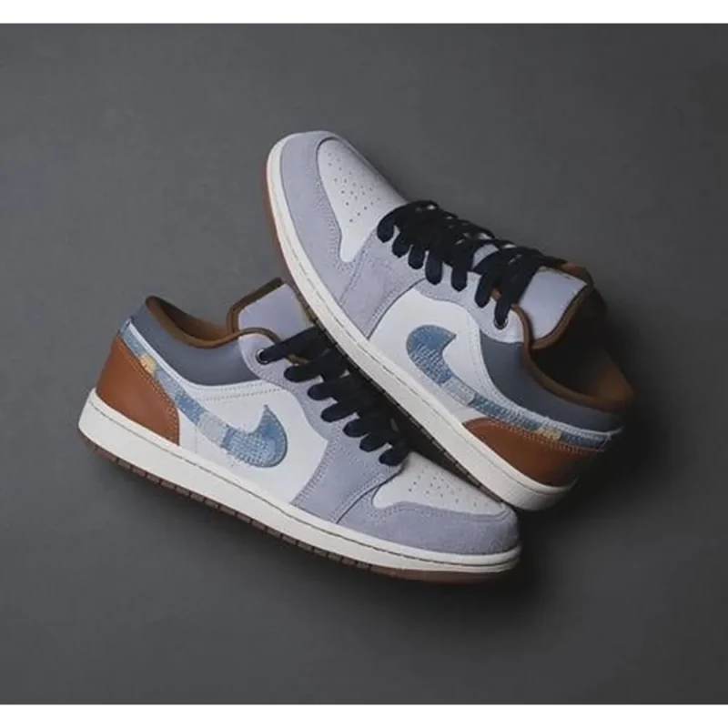 Trendy Air Jordan 1 Low SE Phantom Repaired Denim Swoosh Shoes For Men (TS719)