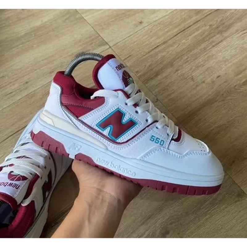 Stylish New Balance 550 White Burgendy Shoes For Men (TS836)