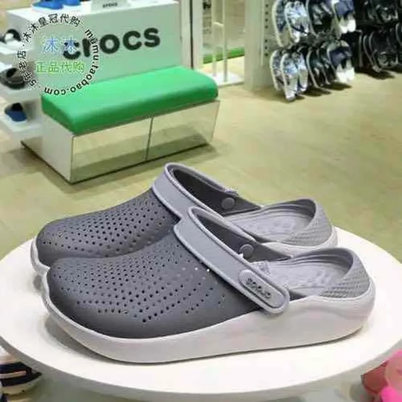 Trendy Crocs Lite Ride Grey White Clogs For Men (SF90)