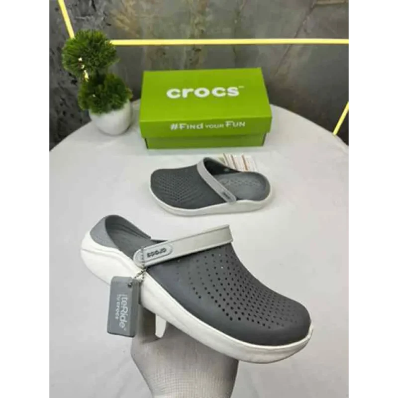 Trendy Crocs Lite Ride Grey White Clogs For Men (SF90)