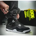 Stylish Jordan Retro 4 Black Canvas Shoes For Men (S1H50)