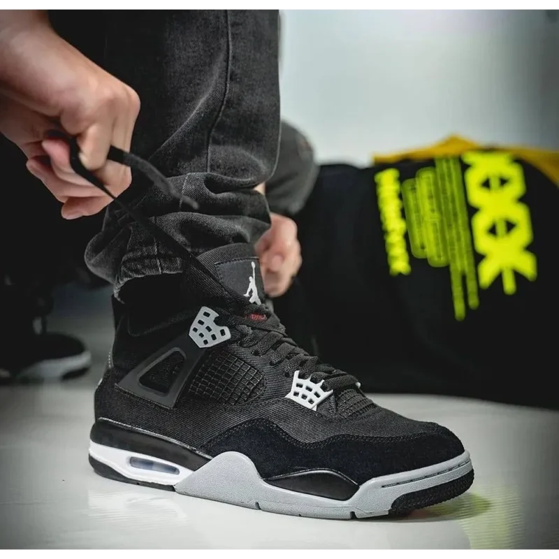 Stylish Jordan Retro 4 Black Canvas Shoes For Men (S1H50)