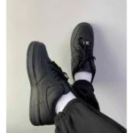 Premium Nike Air Force 1 Black Pure Leather Shoes For Men (BME89)