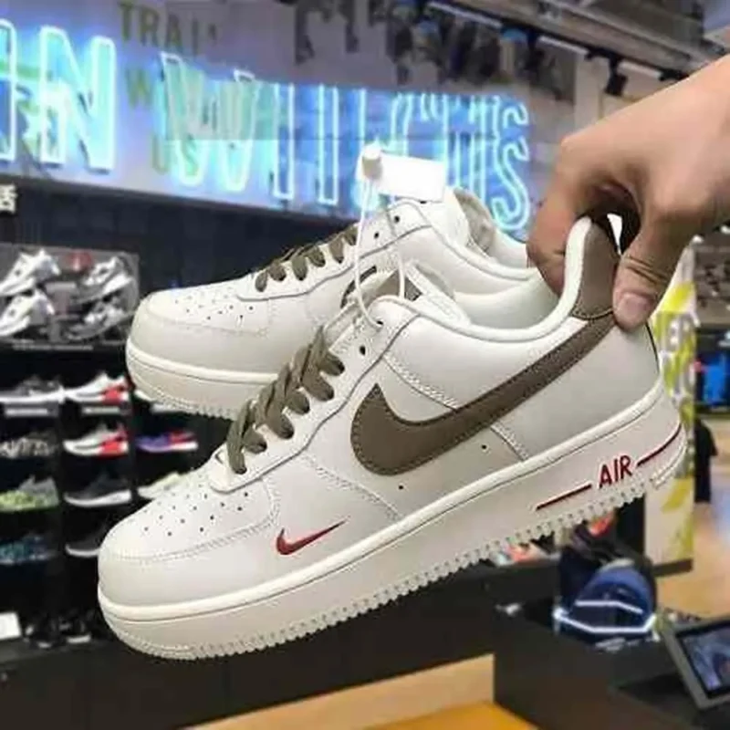 Classy Air Force 1 Mini Red Swoosh Milk Coffe Shoes For Men (SHI186)