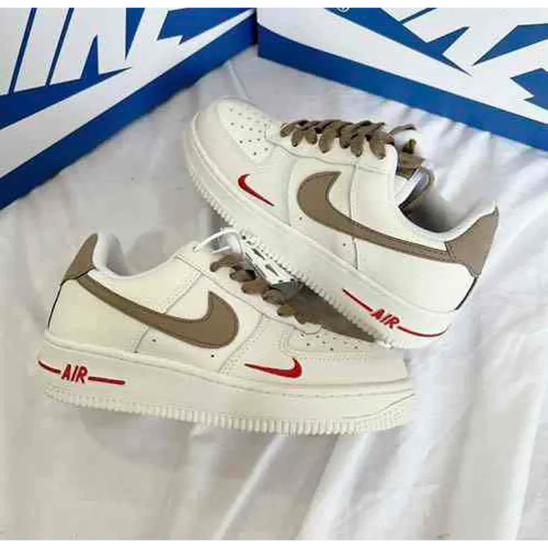 Classy Air Force 1 Mini Red Swoosh Milk Coffe Shoes For Men (SHI186)