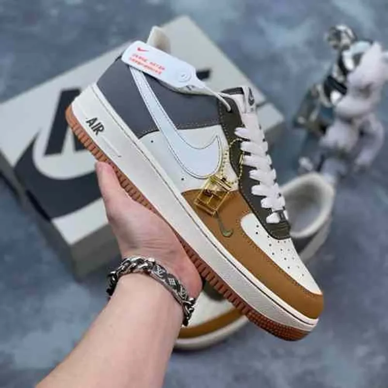 Classy Nike Airforce 1 Olive Beige Brown Shoes For Men (SHI198)