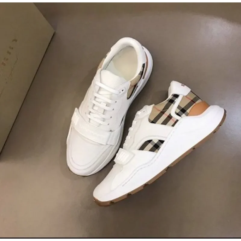 Premium Burberry Vintage Check And Suede White Shoes For Men (SFS1607)
