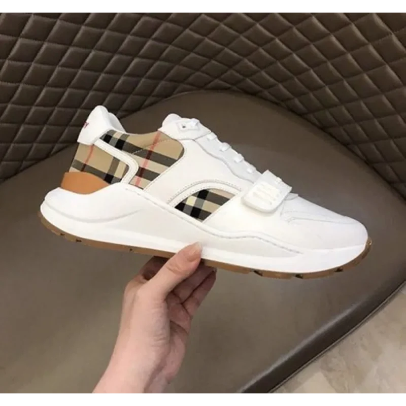 Premium Burberry Vintage Check And Suede White Shoes For Men (SFS1607)