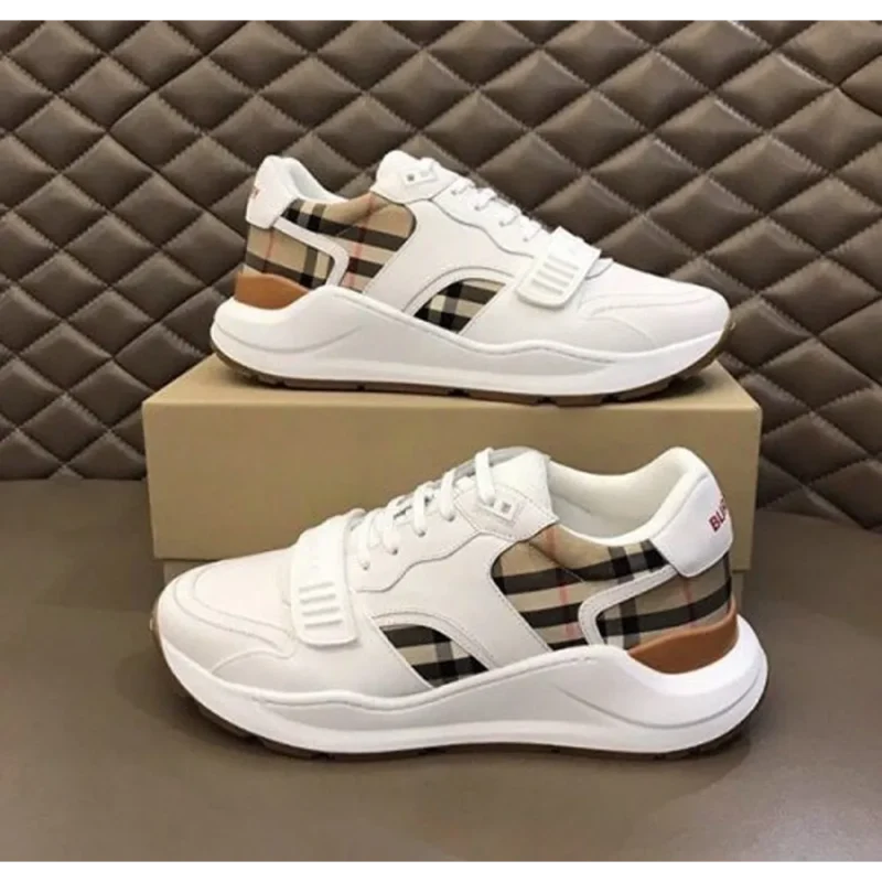 Premium Burberry Vintage Check And Suede White Shoes For Men (SFS1607)