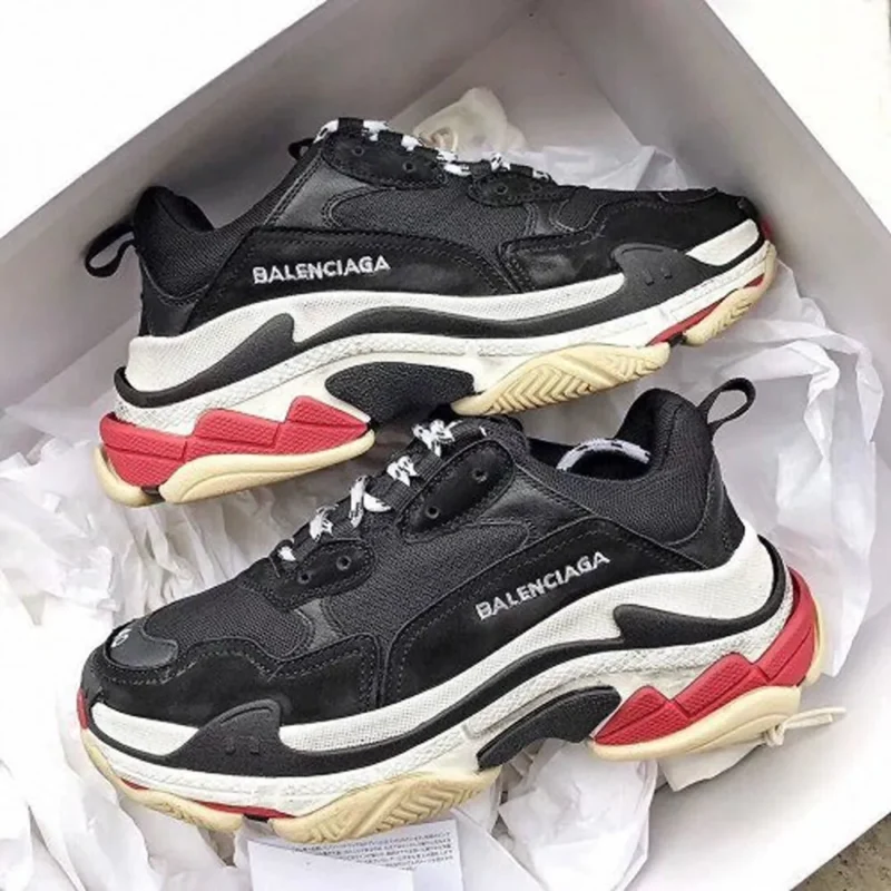 Stylish Balenciaga Triple S Black White Red Shoes For Men (SFS1616)