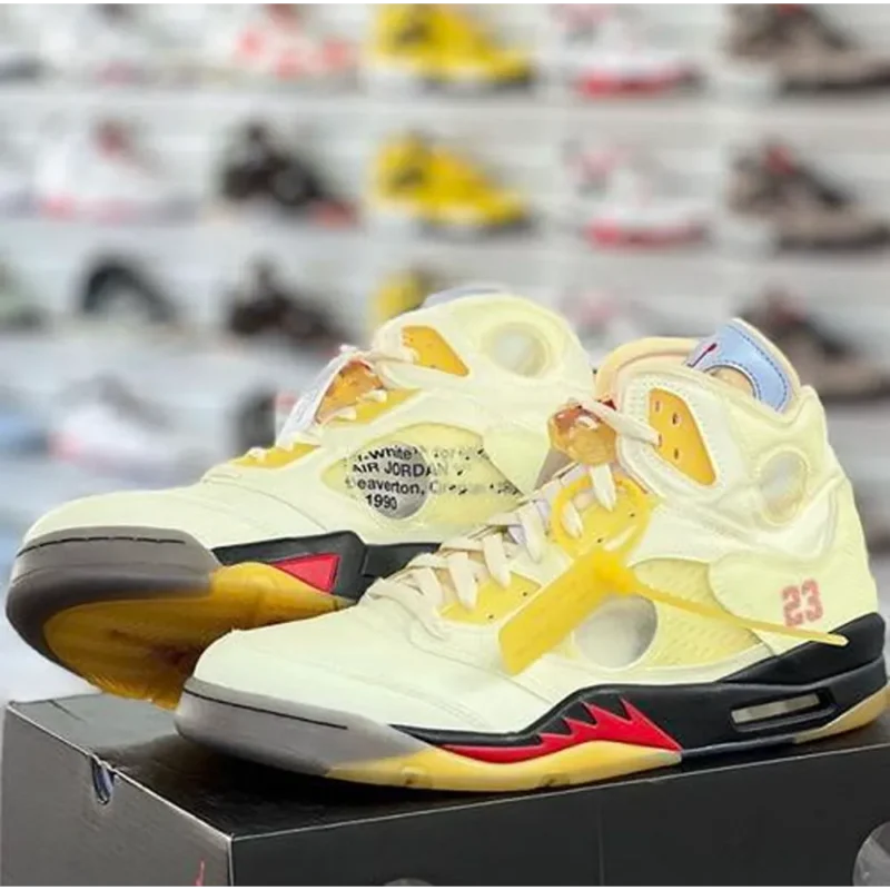 Trendy Air Jordan Retro 5 X Off White Cream Shoes For Men (BSF1615)