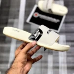 Luxurious Skechers Hyperburst Recovery Logo Cream Slides For Men (FF507)