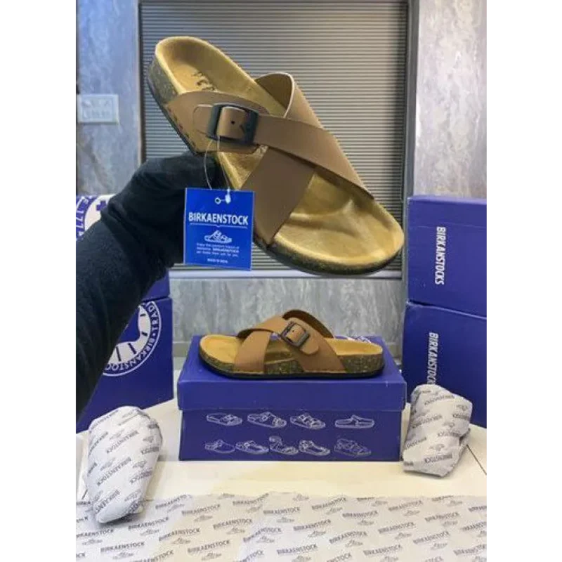 Luxurious Birkenstocks Tan Slide For Men (FF518)