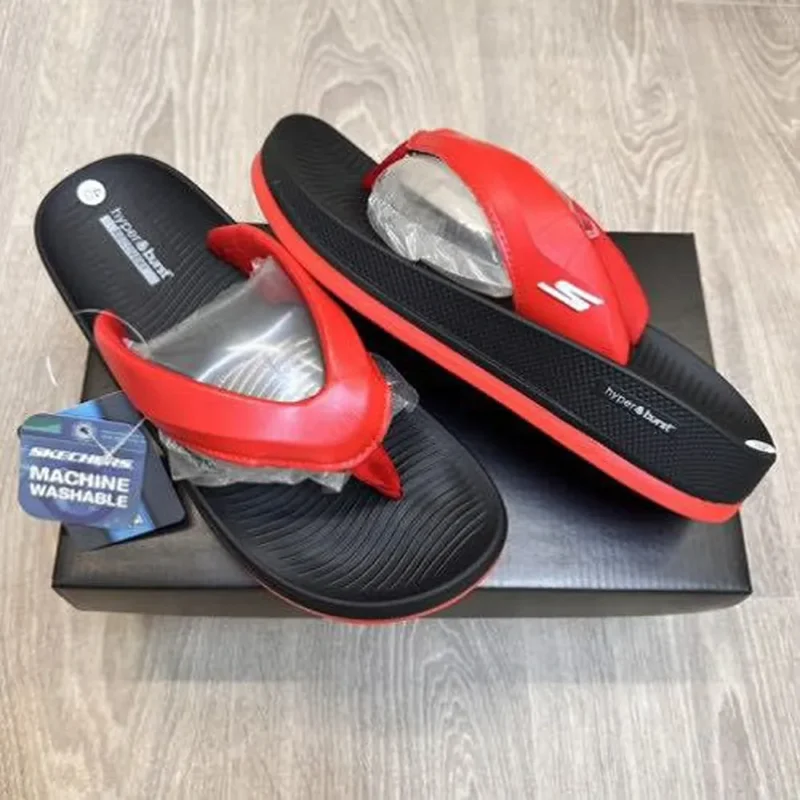 Luxurious Skechers Hyper Burst Simplex Black Red Slides For Men (FF531)