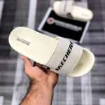 Luxurious Skechers Hyperburst Recovery Logo Cream Slide For Men (SIG736)