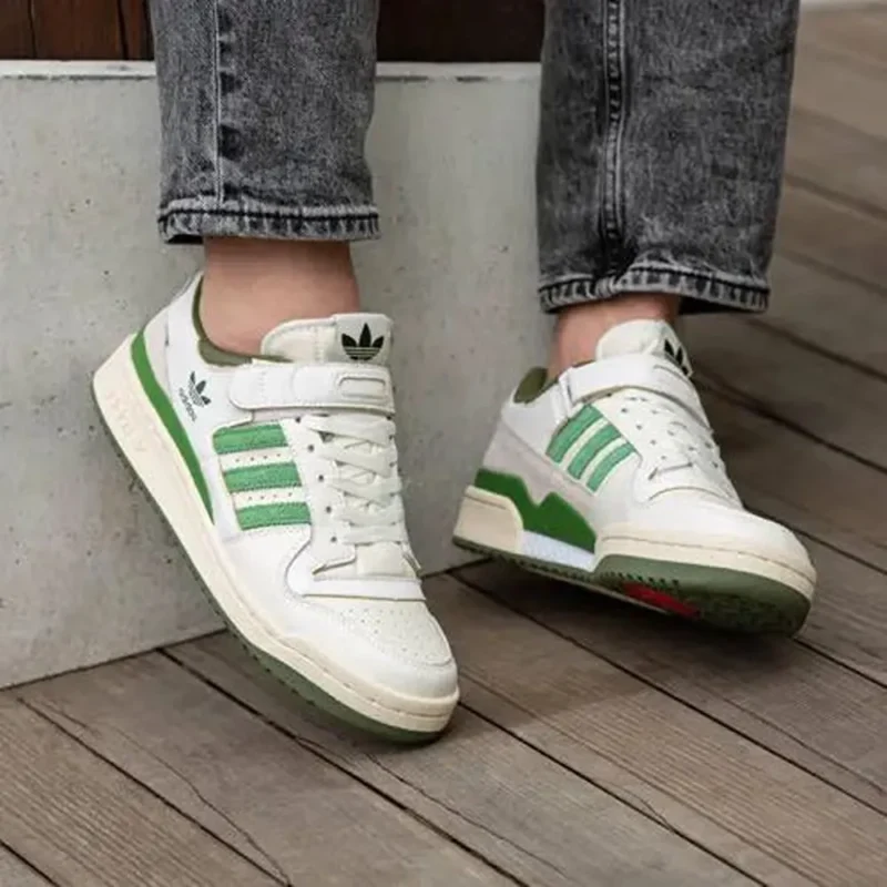 Luxurious Adidas Originals Forum 84 Low Trainers Green Cream Shoes For Men (SIG770)