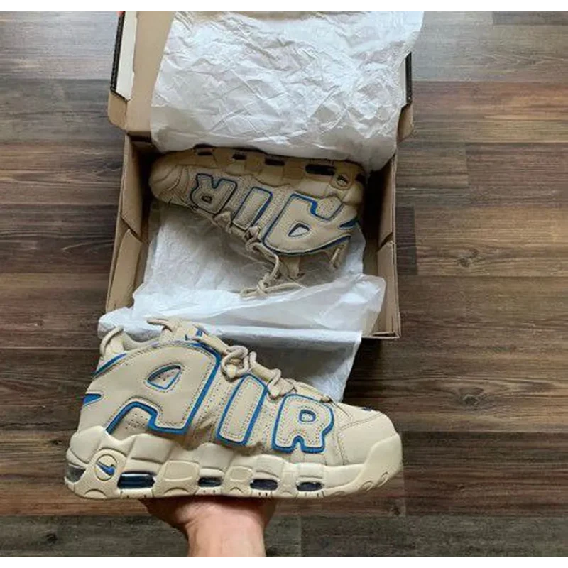 Trendy Nike Air More Uptempo 96 Limestone Valerian Blue Shoes For Men (FF653)