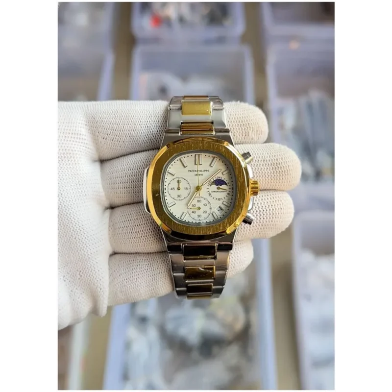 Patek Philippe Watch Nautilus Steel Sun Moon 2Ton-Gold-White For Men (FT159)