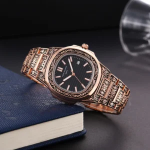 Patek Philippe Watch Rose Gold Black For Men (SG-350)