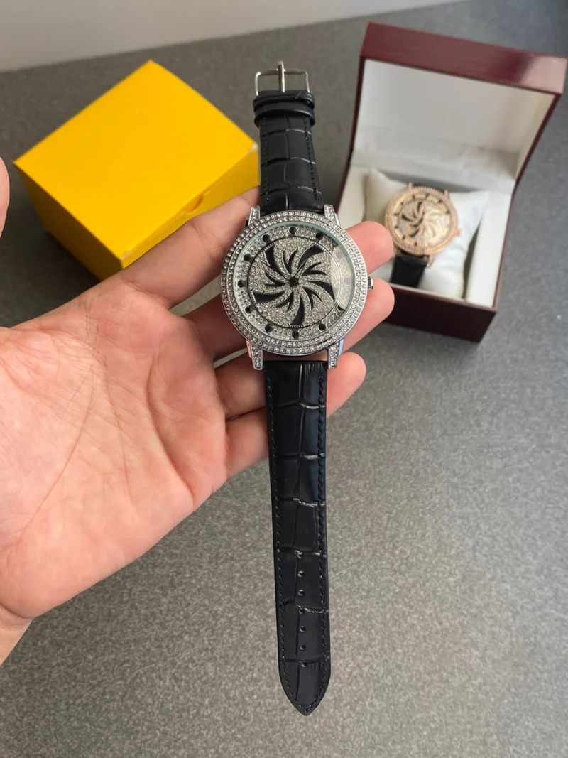 Premium Diamond Spinner Leather Watch (SG-908)