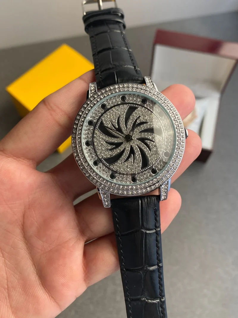 Premium Diamond Spinner Leather Watch (SG-908)