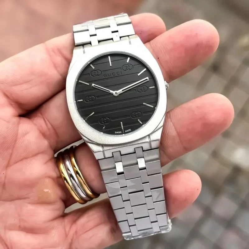 Premium Gucci Slim Watch Silver Black For Men (FT1455)