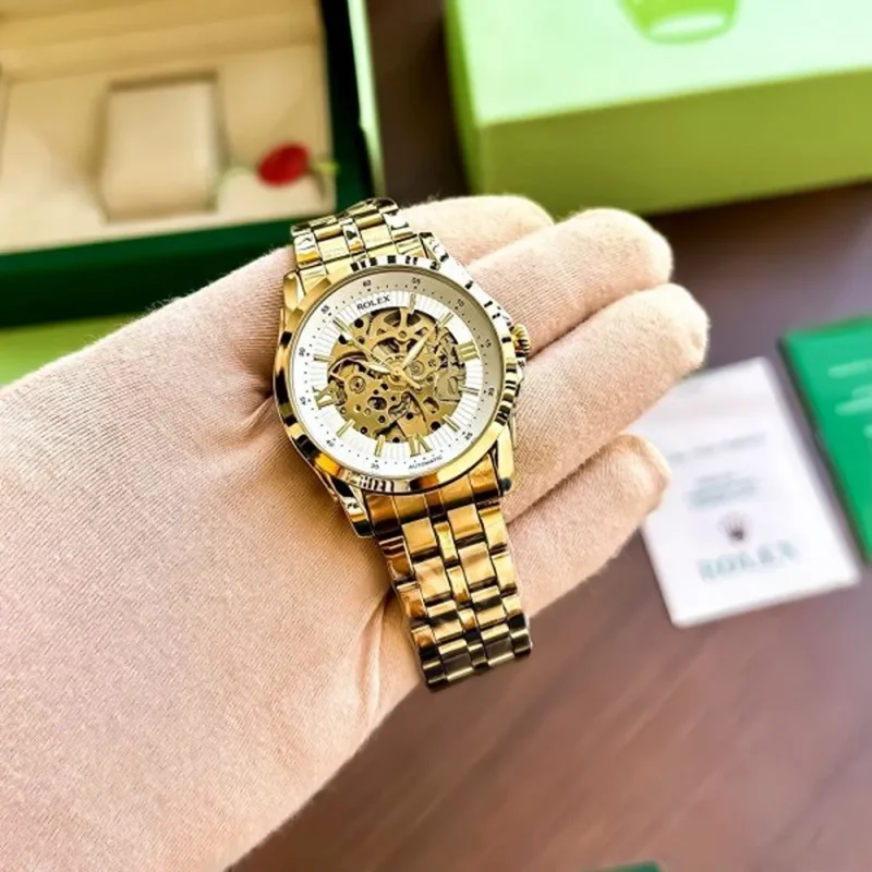 Premium Rolex Auto Watch Gold-TT-White For Men (LAZ763)