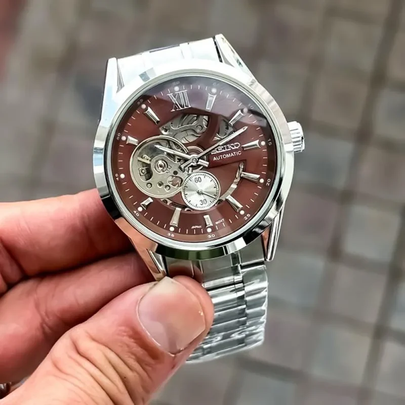 Premium Seiko Automatic Watch Siler Brown For Men (FT1405)